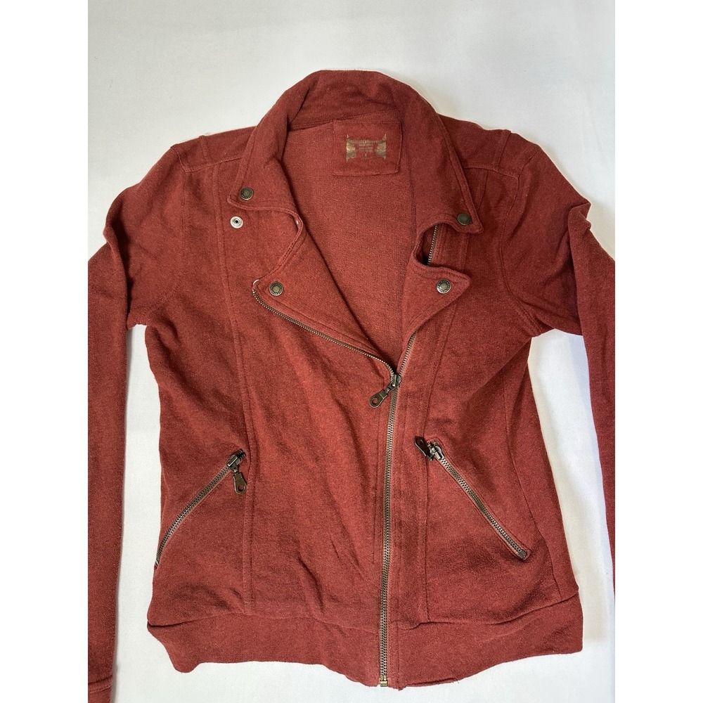 Ruff Hewn Small Burgundy Cardigan Sweater Pockets Offset Snaps Zipper Front - Picture 2 of 10